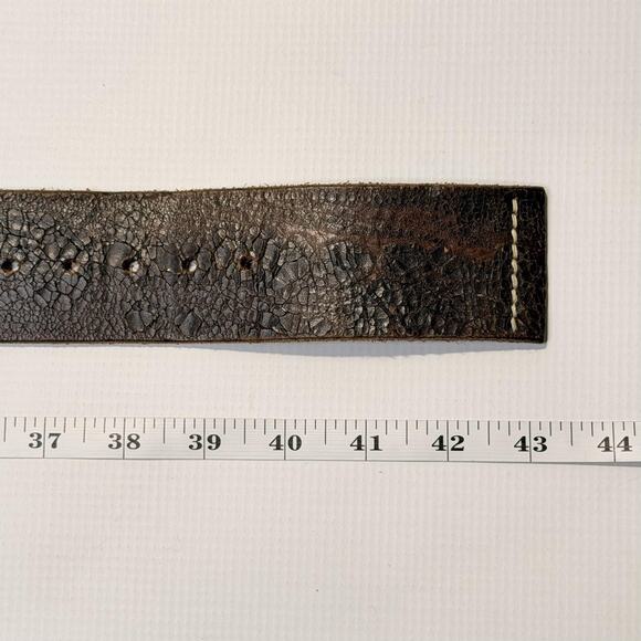 Brave Leather Belt Mens 36 Brown Black Distressed Crackle Hammered Buckle Aged - Picture 11 of 11
